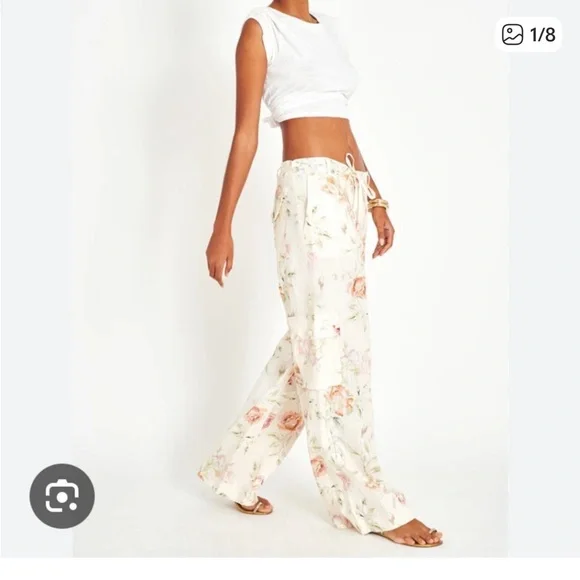 NWT LoveShackFancy Cedric Linen Cargo Pants in Burnt Orange Floral - Picture 2 of 5